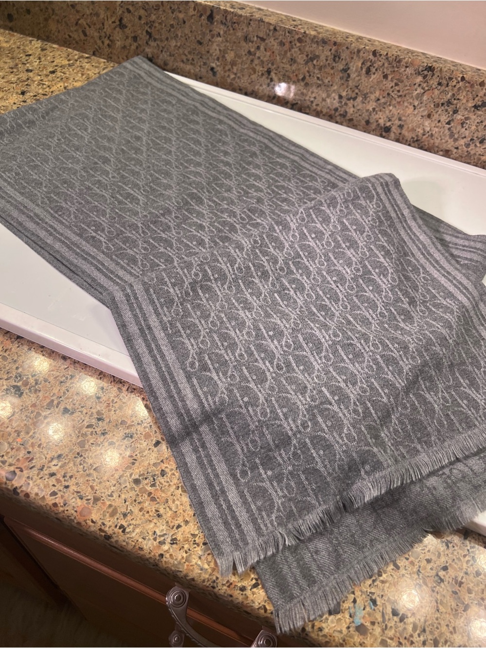 Dior Gray Cashmere Monogram Scarf - Picture 2 of 10